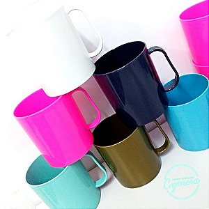 Kit 15 Caneca Escolar Leite Suco Água Colorida 300ml