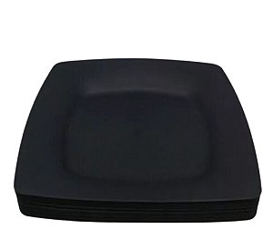 Jogo 10 Prato Quadrado Preto Plástico - Lanche Churrasco Espetinho Porções