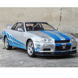 Miniatura Carro Nissan Skyline Gtr R34 1:32 Velozes Furiosos Com Luz e Som Cinza/azul
