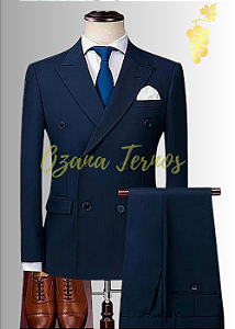 Terno Slim Transpassado Azul Marinho