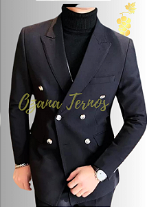 Terno Slim Transpassado Preto Alfaiataria