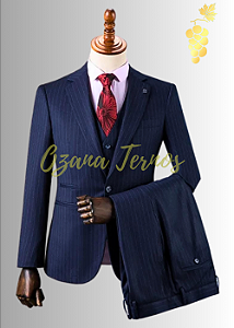 Terno Slim Azul Marinho Risca de Giz