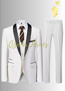 Terno Noivo Smoking Gola Summer Branco e Preto