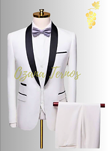 Terno para Noivo Smoking Gola Summer Branco