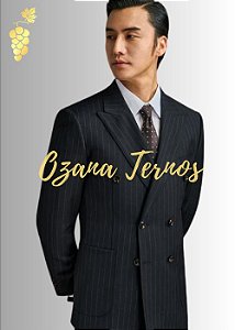 Terno Transpassado Preto Risca de Giz Slim
