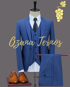 Terno Slim Azul Royal com Colete Tecido Melange