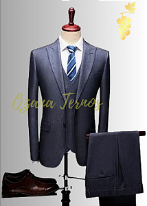 Terno Slim Cinza Chumbo com Colete Transpassado