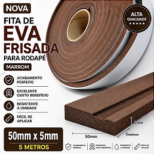 Rodapé de EVA Marrom Frisado Autocolante - 5mm x 50mm x 5 metros