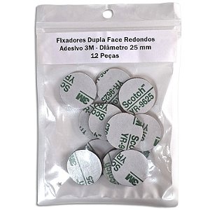 Fixadores Dupla Face Redondos Adesivo 3M - Diâmetro 25 mm - 12 Peças
