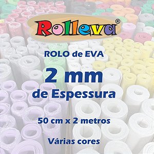 Rolo de Espuma de EVA - 2 mm x 50 cm x 2 metros - Sem adesivo - Várias cores