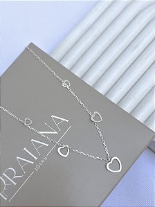 Colar de Prata Choker Corações