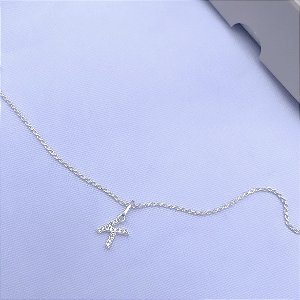 Pulseira de Prata Com Pingente Inicial Cravejada