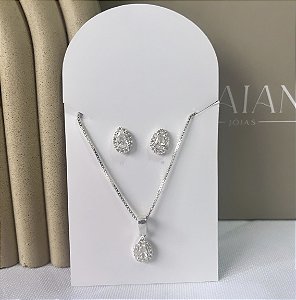 Conjunto Colar e Brincos de Prata Gota Zircônia