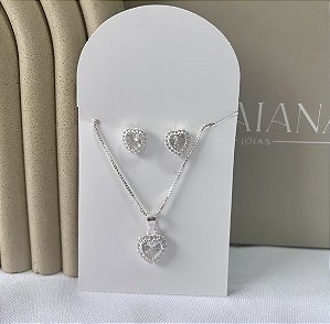 Conjunto Colar e Brincos de Prata Coração