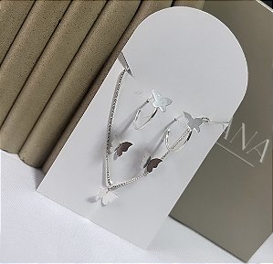 Conjunto de Prata Argola Colar e Brincos Borboleta