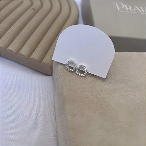 Brinco de Prata Círculo Cravejado