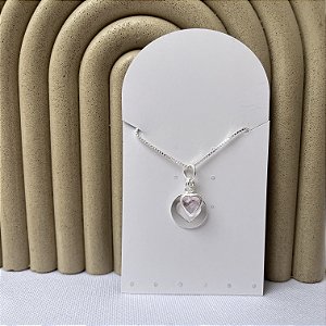 Colar de Prata Medalha Coração Ponto de Luz