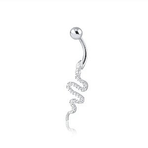 Piercing De Prata Umbigo Cobra Serpente Cravejada