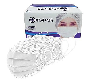 Kit 100 Máscaras Descartáveis Tripla Camada Branca com elastico Azulmed