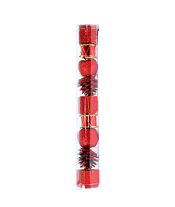 Tubo decoração natal com 9 peças vermelho enfeite natalino