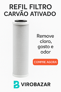 Refil de Filtro de Água Carvão Ativado 9 3/4" – Remove Cloro, Gosto e Odor – 5 Micras