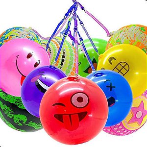 10 Un Bola De Vinil Com Cordão Mola 23cm Borracha Chaveiro Brinquedo R$:13,00