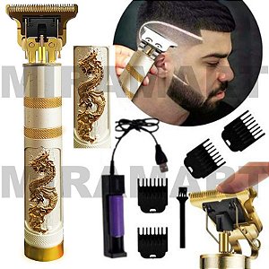 Maquina Barbeador Dragão Prateado Elétrico para Acabamento Desenhos de Cabelo Pelos USB
