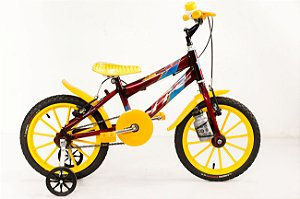 Bicicleta Infantil Masculina Aro 16 Vermelha/amarela com acessórios