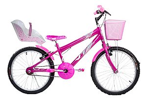 Bicicleta Infantil Menina Aro 20 com acessórios e cadeira de boneca