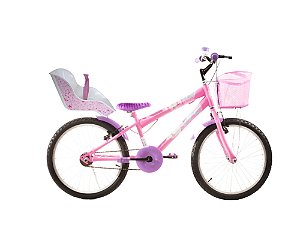 Bicicleta Infantil Menina Aro 20 com acessórios e cadeira de bonecaa