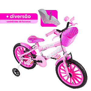 Bicicleta Infantil feminina Aro 16 com acessórios e cadeira de bonecaa