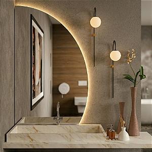 Espelho Meia Lua Lapidado com LED Decorativo Moderno