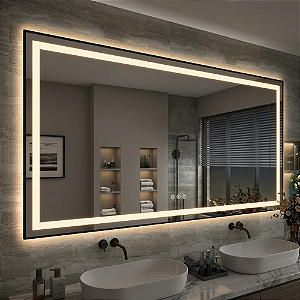 Espelho Com LED Duplo + Moldura em PVC Preta