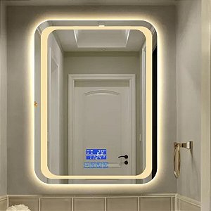 Espelho Com Relógio Para Banheiro com LED e Touch