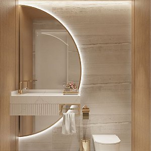 Espelho Meia Lua Lapidado com LED - Decorativo