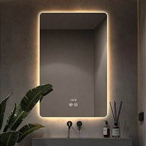 Espelho Tipo Flutuante com LED Atrás e Relógio