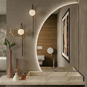 Espelho Meia Lua Lapidado com LED Decorativo Moderno