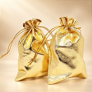 Saco Lamê Dourado Tamanho 7x9cm, Pacote 10 unidades Dourado