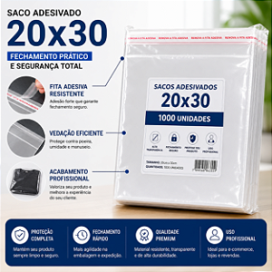 Saco Plástico Adesivado 20x30 Kit 1000 Embalagens Transparentes