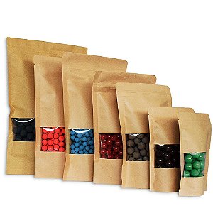 Saco Stand Up Pouch 20x30 Kraft com Zip Lock 50 unidades.