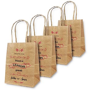 Sacola Kraft Nat Tema Frases tamanho 14,5x11,5x7,5 com 10 unidades