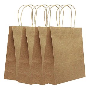 Sacola Kraft para Presente, 24,5x19x10 cm Pct com 12 un. Kraft Lisa