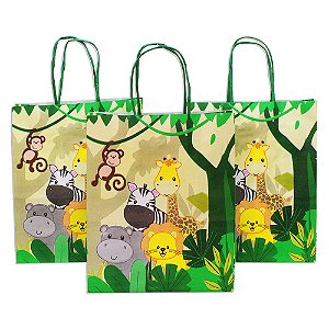 Sacola Kraft para Presente Safari Tamanho 21,5x17,5x8,5cm Pacote com 10 unidades