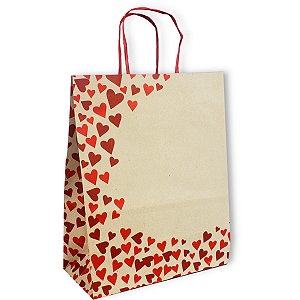 Sacola Kraft Nat Coração tamanho 21,5x17,5x8 com 10 unidades