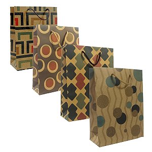 Kit 12 Sacola de presente Kraft 24x18x7cm casual sortido