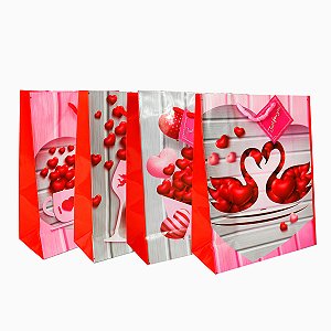 Kit 12 sacolas de Papel Sortidas Plástificadas tema romantico 23x18x8cm