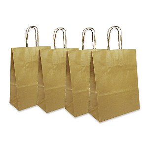 Kit com 10 Sacolas Kraft para Presente 25,5x20 cm Cor Ouro
