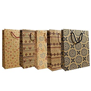 12 Sacolas Kraft Para Presente 31x23x8cm Decoradas sortido