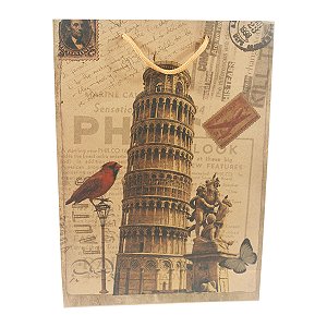 Kit 12 Unidades Sacolas Kraft 24,5x19x8 Torre de Pisa