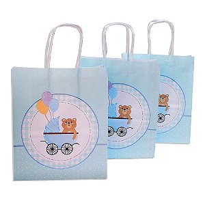 Kit 10 Sacolas Kraft Para Chá Revelação Azul ou Rosa Tam 21,5x17,5x8,5cm